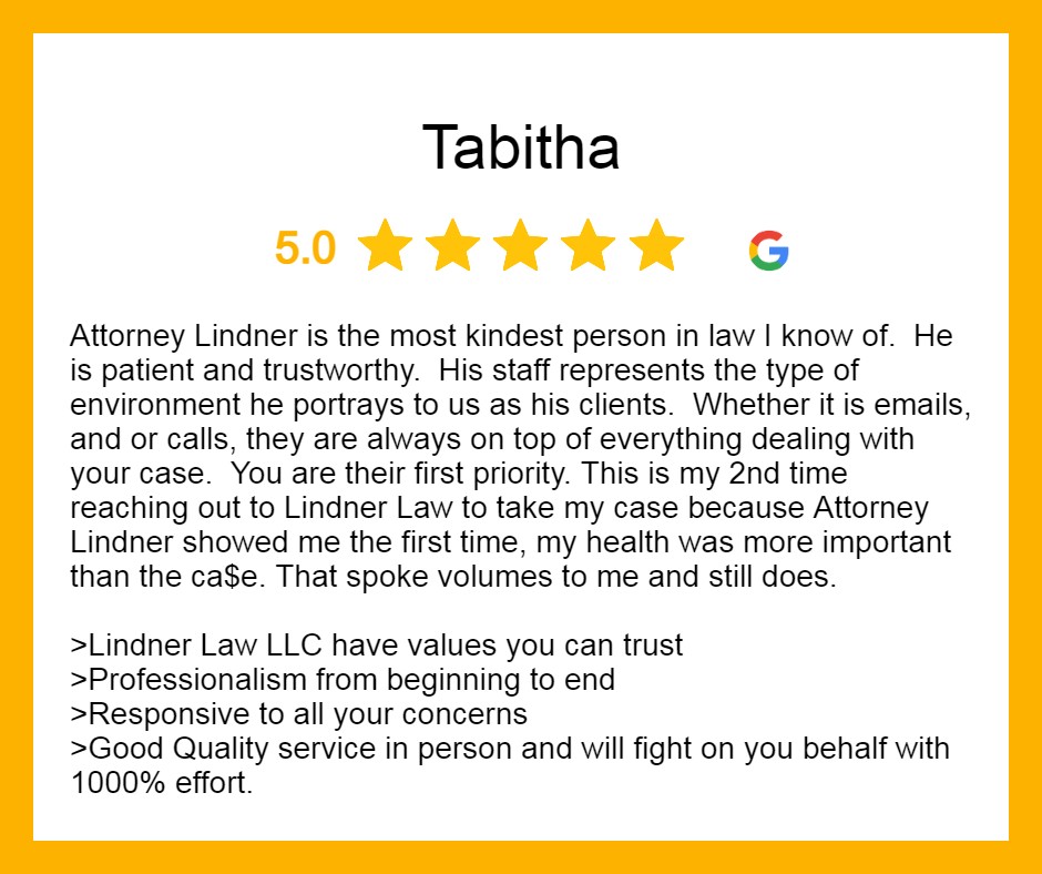 Google 5 star review for attorney Linder by client